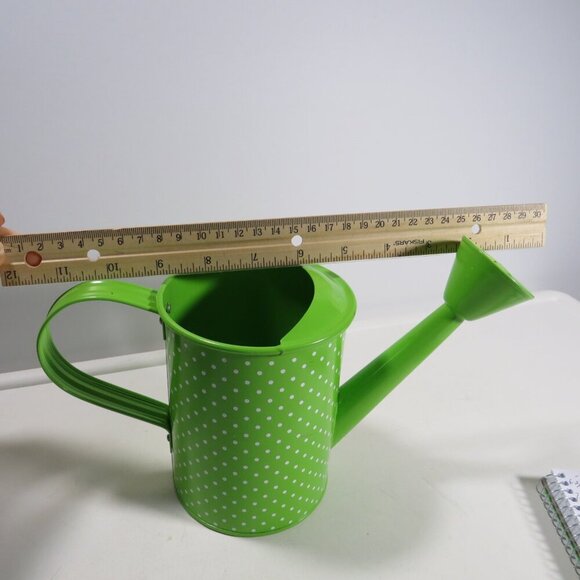 Lime Green Polka Dot Watering Can Metal Spring Decor Item - Picture 14 of 16